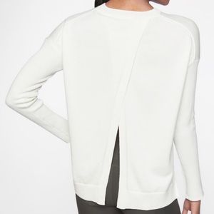 Athleta White Split Back Highland Crossback Knit Sweater